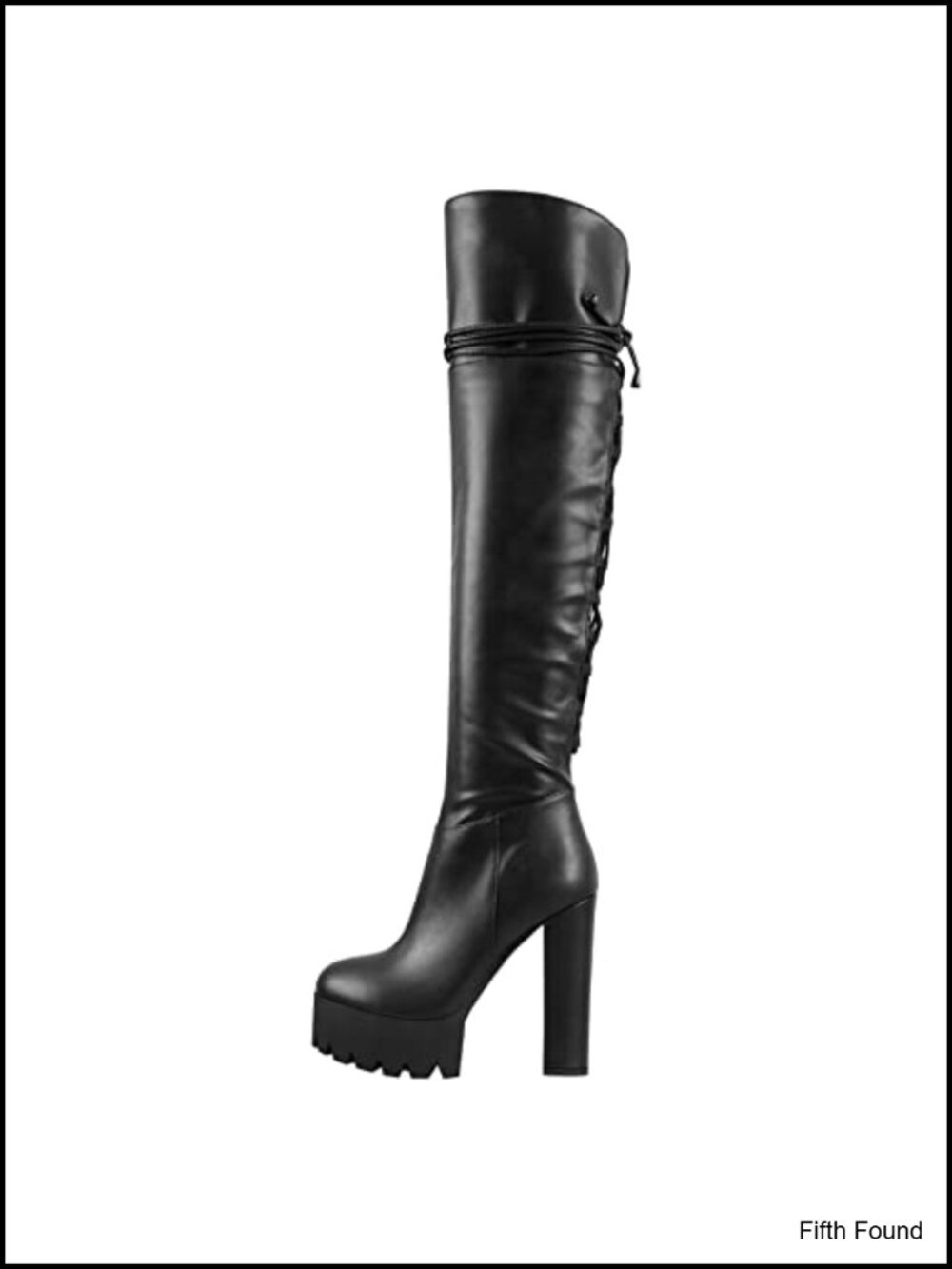 Over the Knee Platform Block Heel Boots Lace-Up PU Leather Faux